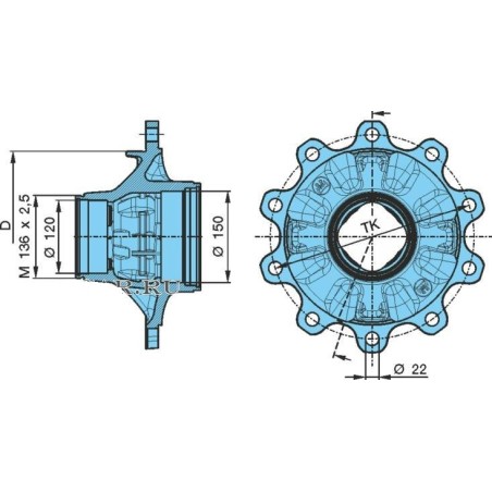 mozzo ruota completo assale bpw sistema eco plus 10-12 ton serie hs hz shs calotta int. m136x2,5