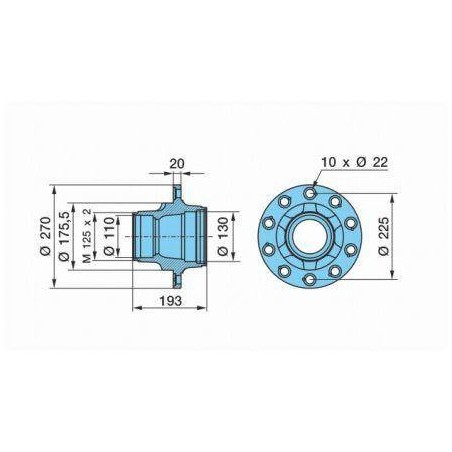 mozzo ruota assale bpw sistema eco 6,4-8-9 ton serie k ns nz calotta m125x2 con cuscinetti e calotta oe quality