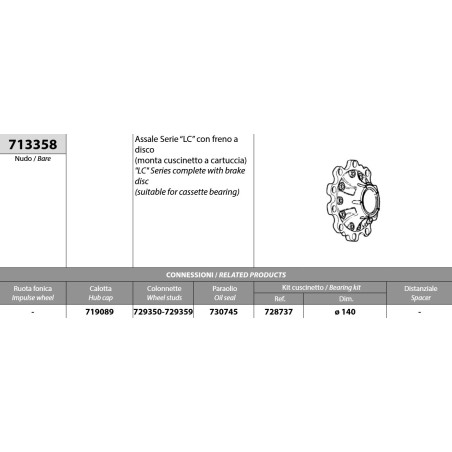 mozzo ruota nudo assale meritor r.o.r. serie lc con freno a disco - monta cuscinetto a cartuccia