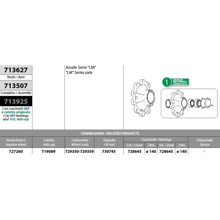 mozzo ruota completo assale meritor r.o.r. serie lm con cuscinetto e calotta oe quality