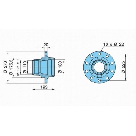 mozzo ruota assale bpw sistema eco maxx 6,4-8-9 ton serie k ns nz calotta m125x2 con cuscinetti e calotta oe quality
