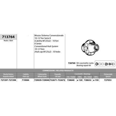 mozzo ruota nudo assale bpw sistema convenzionale 10-12 ton serie k calotta m125x2 10 fori