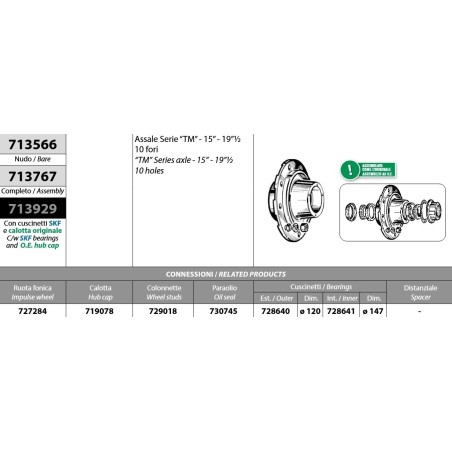 mozzo ruota completo assali meritor r.o.r. serie "tm" -15''-19''1/2 10 fori