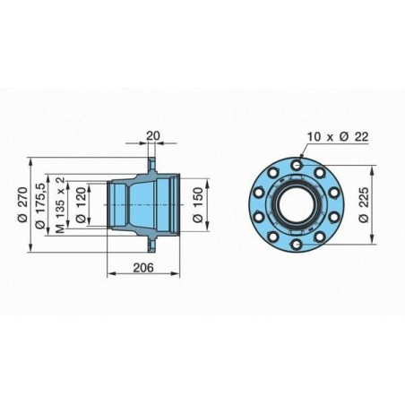 mozzo ruota completo assale bpw sistema eco 10-12 ton serie k nz calotta m135x2