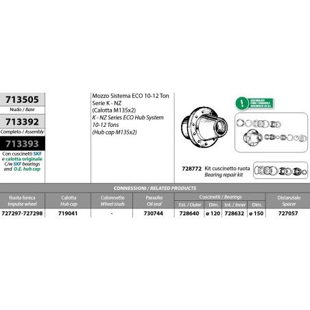 mozzo ruota assale bpw sistema eco 10-12 ton serie k nz calotta m135x2 con cuscinetti e calotta oe quality