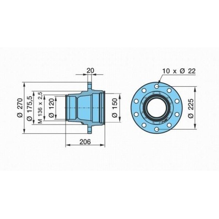 mozzo ruota completo assale bpw sistema eco maxx 10-12 ton serie k nz calotta m136x2,5