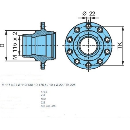 mozzo ruota nudo assale bpw sistema convenzionale 6-9 ton serie nrs nrz nhs nhz calotta m115x2