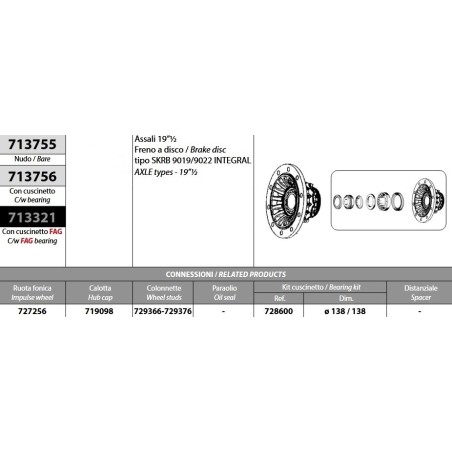 mozzo ruota completo assale saf 19"1/2 freno a disco tipo skrb9019/9022 integrale