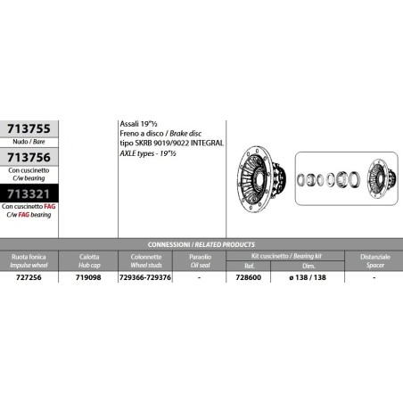 mozzo ruota nudo assale saf 19"1/2 freno a disco tipo skrb9019/9022 integrale