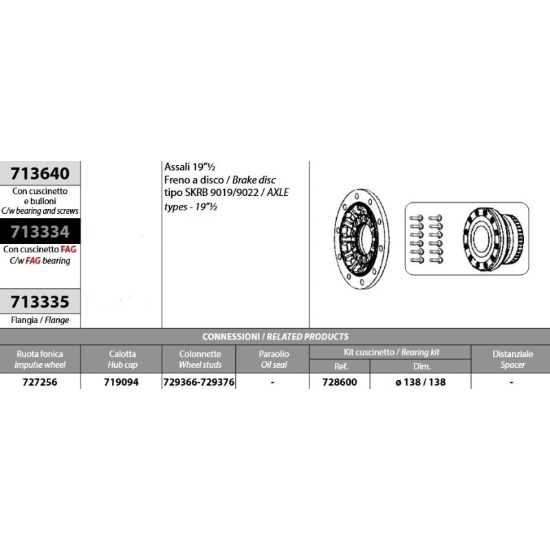 mozzo ruota completo assale saf 19 1/2'' freno a disco tipo skrb901...