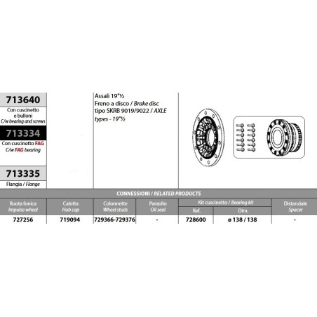 mozzo ruota completo assale saf 19 1/2'' freno a disco tipo skrb9019/9022 schmitz cargobull cuscinetti oe quality