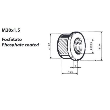 dado per colonnetta mozzo m20x1,5 h. 20 ch.27 iveco mercedes confezione 10 pezzi