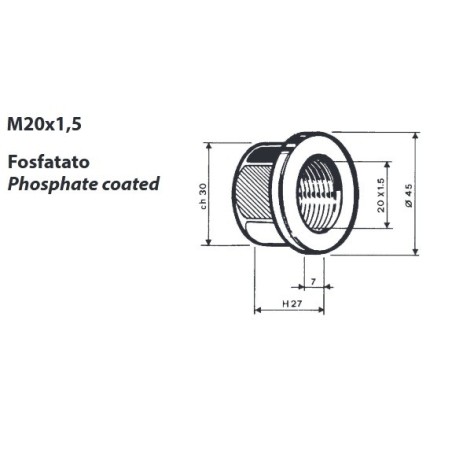 dado per colonnetta mozzo m20x1,5 h. 27 ch.30 iveco eurocargo e tector confezione 10 pezzi