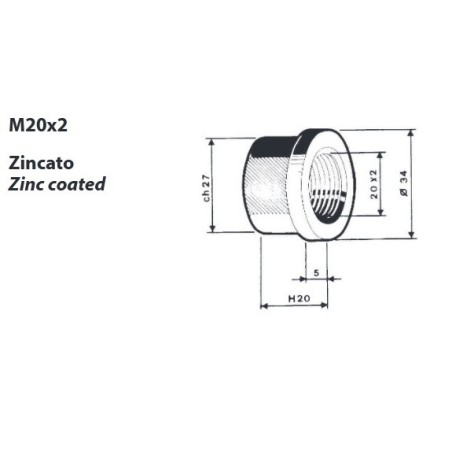 dado per colonnetta mozzo m20x2,0 h. 20 ch.27 iveco scania confezione 10 pezzi