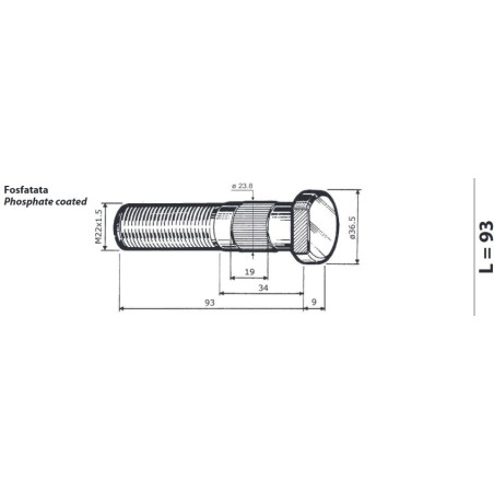 colonnetta ruota m22x1,5 lunghezza 102 assale meritor ror confezione 10 pezzi