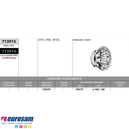 Kit mozzo ruota anteriore DAF CF75 CF85 XF105 con cuscinetto OE quality