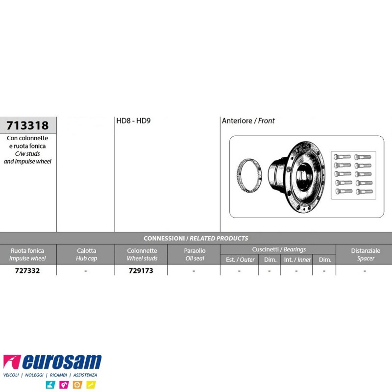 Mozzo ruota anteriore Astra HD8 HD9 con colonnette e ruota fonica 7...