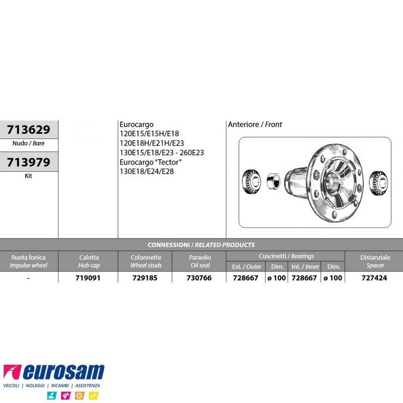 Mozzo ruota anteriore nudo Iveco Eurocargo 120/130/260E15/E15H/E18/...