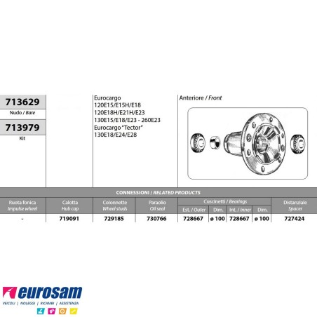 Mozzo ruota anteriore nudo Iveco Eurocargo 120/130/260E15/E15H/E18/E23 Tector 130E18/E24/E28