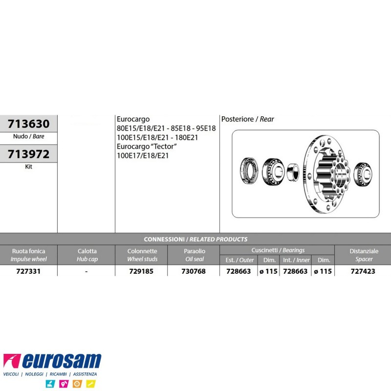 Kit Mozzo ruota posteriore Iveco Eurocargo 80/100E15/E18/E21 180E21...