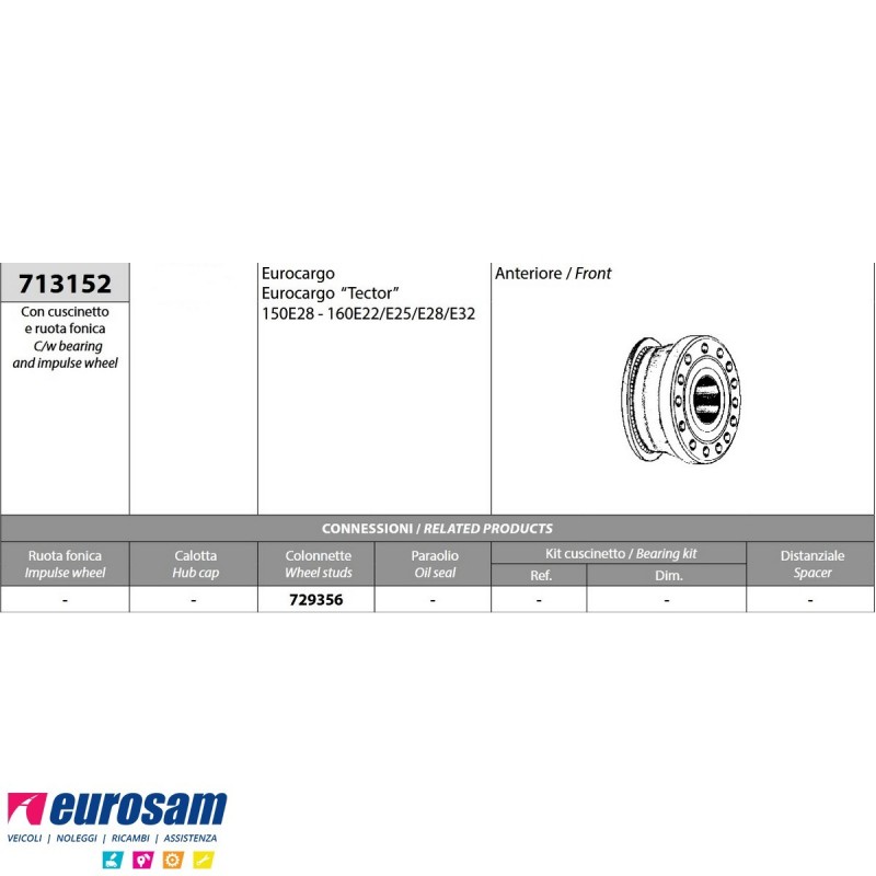 Mozzo ruota anteriore Iveco Eurocargo e Tector 120E24/E28 140E18/E2...