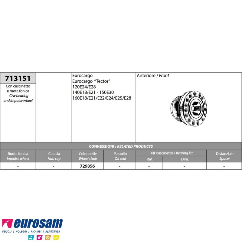 Mozzo ruota anteriore Iveco Eurocargo e Tector 120E24/E28 140E18/E2...