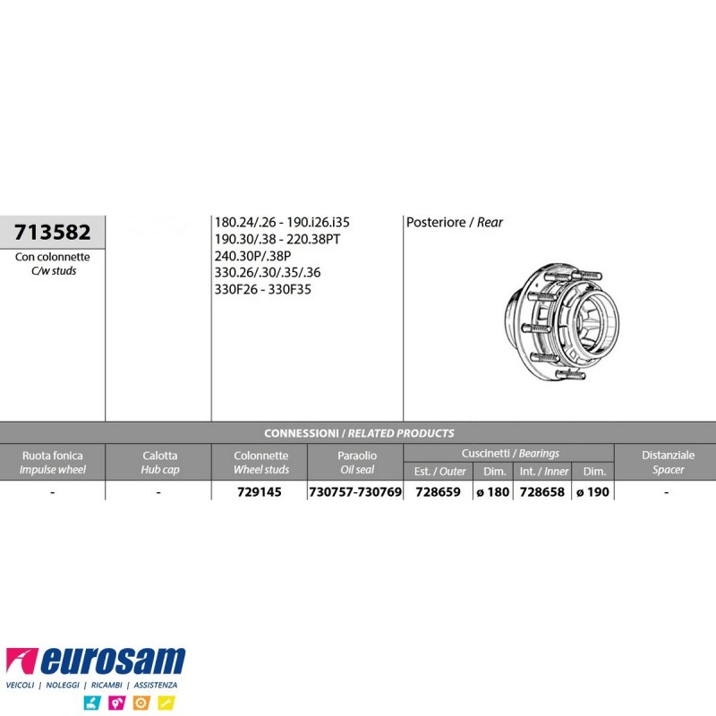 Mozzo ruota posteriore nudo Iveco 180.24/.26 190.30/.38 240.30/.38 ...