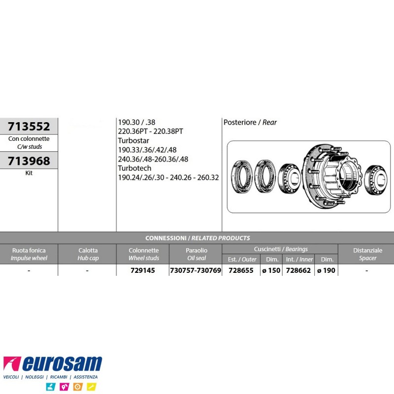 Kit Mozzo ruota posteriore Iveco 190.30/.38 240.36/.48 190.30/.36/....