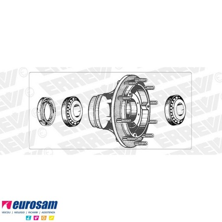 Kit mozzo ruota anteriore Iveco 190.30/38 Turbostar 190.36/.42/.48 330.30 con cuscinetti paraoli e colonnette