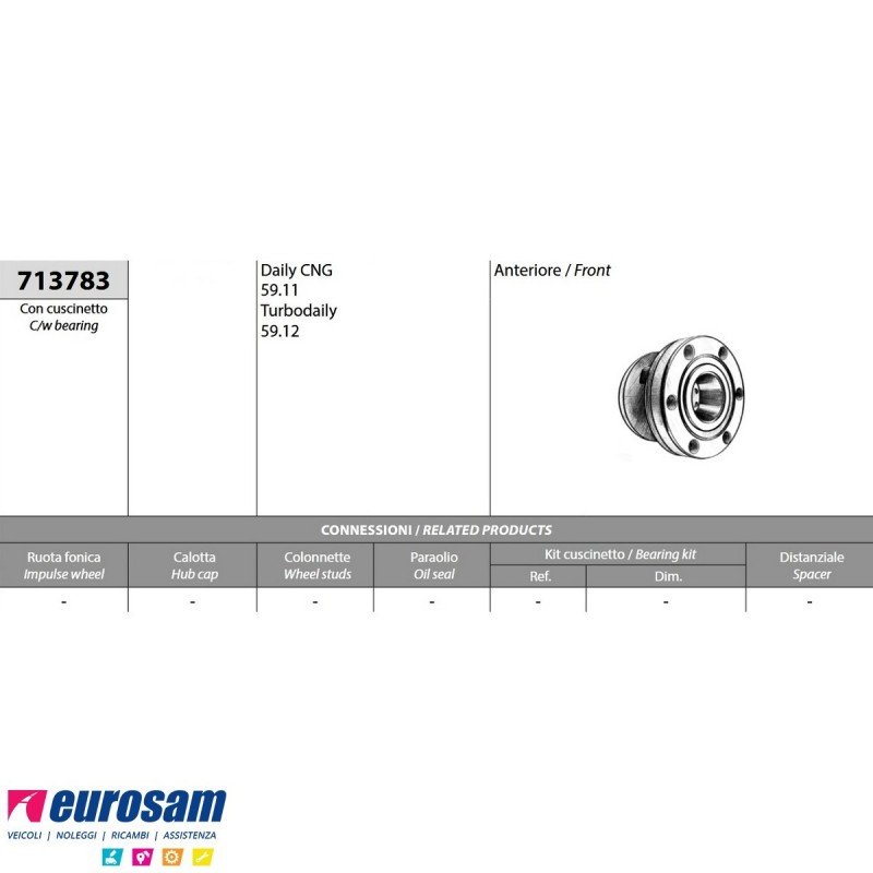 Kit mozzo ruota anteriore IVECO DAILY NEW DAILY CNG 59.11 TURBO DAI...