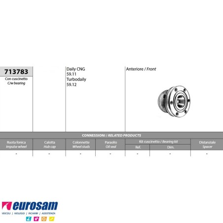 Kit mozzo ruota anteriore IVECO DAILY NEW DAILY CNG 59.11 TURBO DAILY 59.12 con cuscinetto