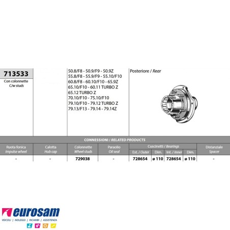 Mozzo ruota posteriore Iveco Fiat 50.8/F8 - 79.14 Gamma zeta con colonnette