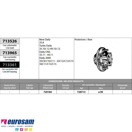 Mozzo ruota posteriore Iveco New Daily TurboDaily Cng S2000 35C/50C con colonnette