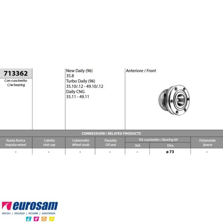 Kit mozzo ruota anteriore Iveco Daily TurboDaily CNG con cuscinetto