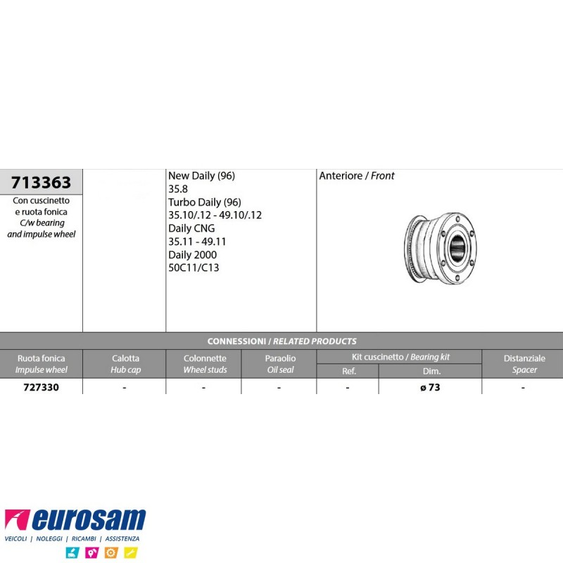 Kit mozzo ruota anteriore Iveco Daily TurboDaily CNG S2000 con cusc...