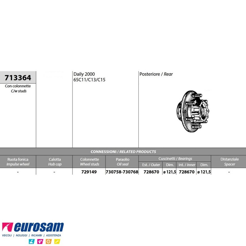 Mozzo ruota posteriore Iveco Daily 65C11/C13/C15 con colonnette 713364