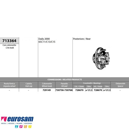Mozzo ruota posteriore Iveco Daily 65C11/C13/C15 con colonnette