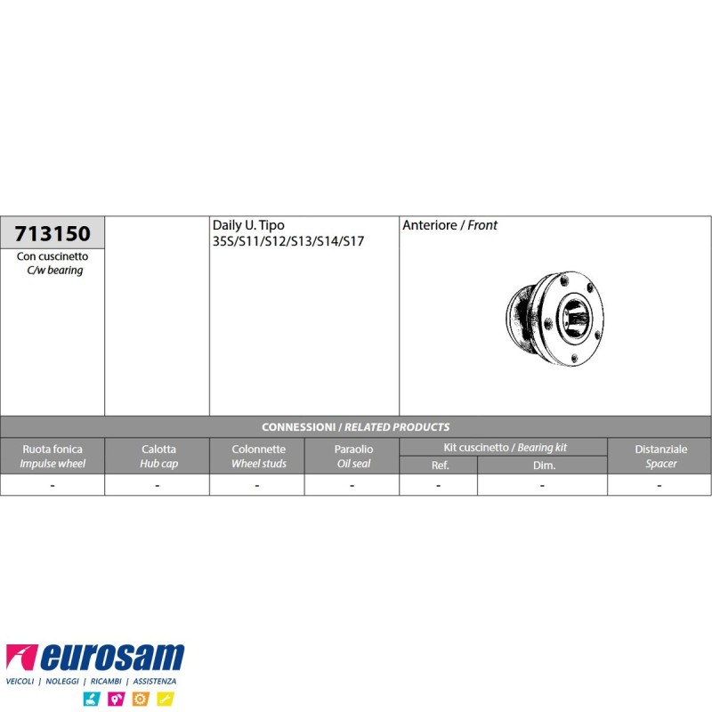 Mozzo ruota anteriore completo Iveco Daily 35S11/S13/S17 713150