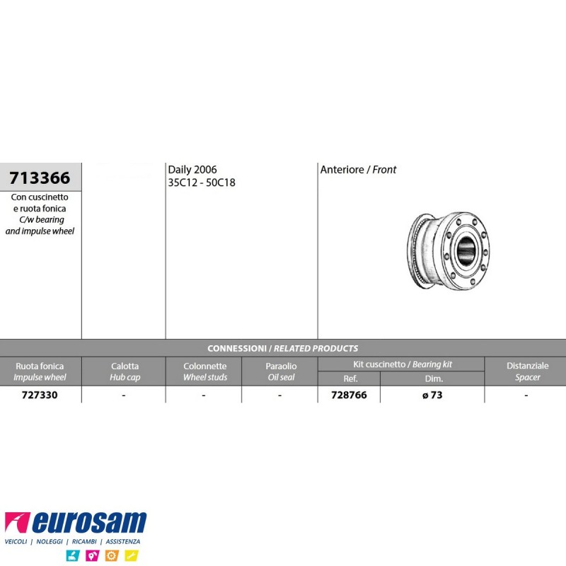 Mozzo ruota anteriore completo Iveco Daily 35C 50C 2006 con ruota f...