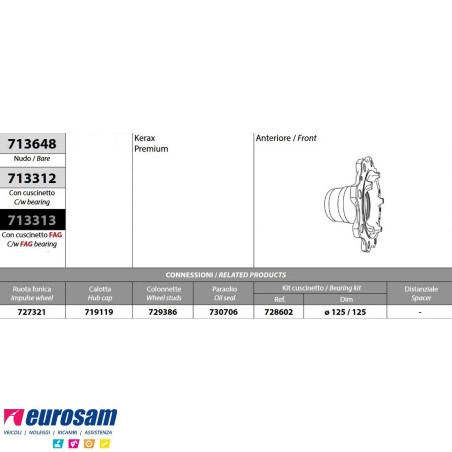 Kit Mozzo ruota anteriore Renault Kerax Premium Volvo FL FM FH con cuscinetto e paraolio