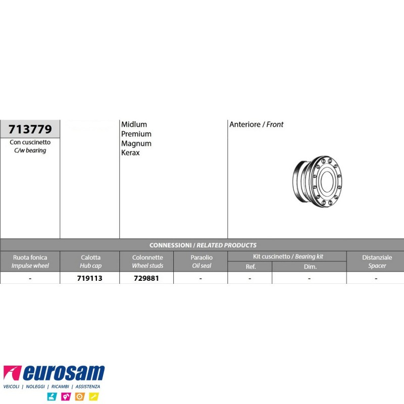 Mozzo ruota anteriore completo Renault Midlum Premium Magnum Kerax ...