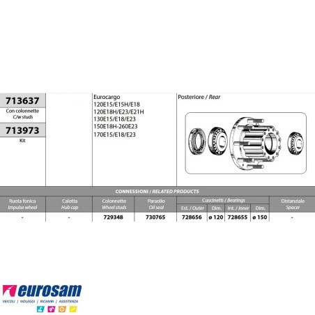 Mozzo ruota posteriore nudo Iveco Eurocargo 120/150/170/260E15/E18/E21/E23 con colonnette