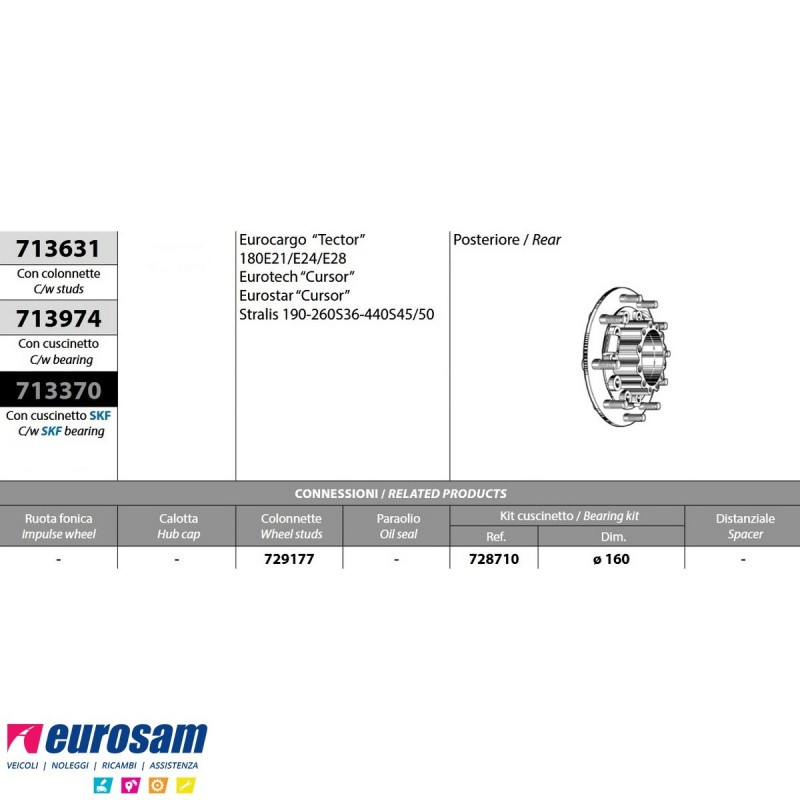 Mozzo ruota posteriore nudo Iveco Eurocargo Tector 180E21/E24/E28 E...