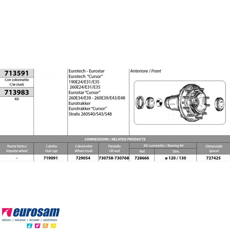 Mozzo ruota anteriore nudo Iveco Eurotech/star/trakker Cursor Stral...