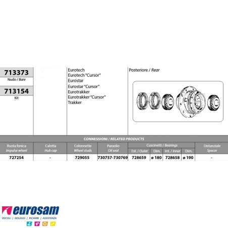 Mozzo ruota posteriore Iveco Eurotech Eurostar Eurotrakker Cursor con cuscinetti e paraoli