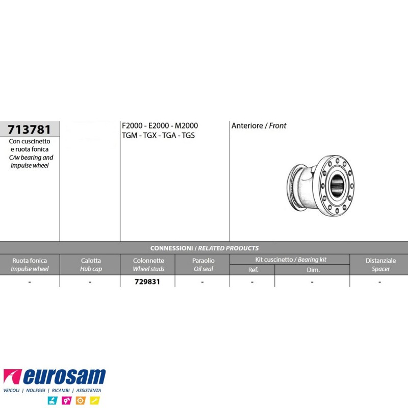 Mozzo ruota anteriore Man F2000 E2000 M2000 Tga Tgx Tgm Tgs complet...