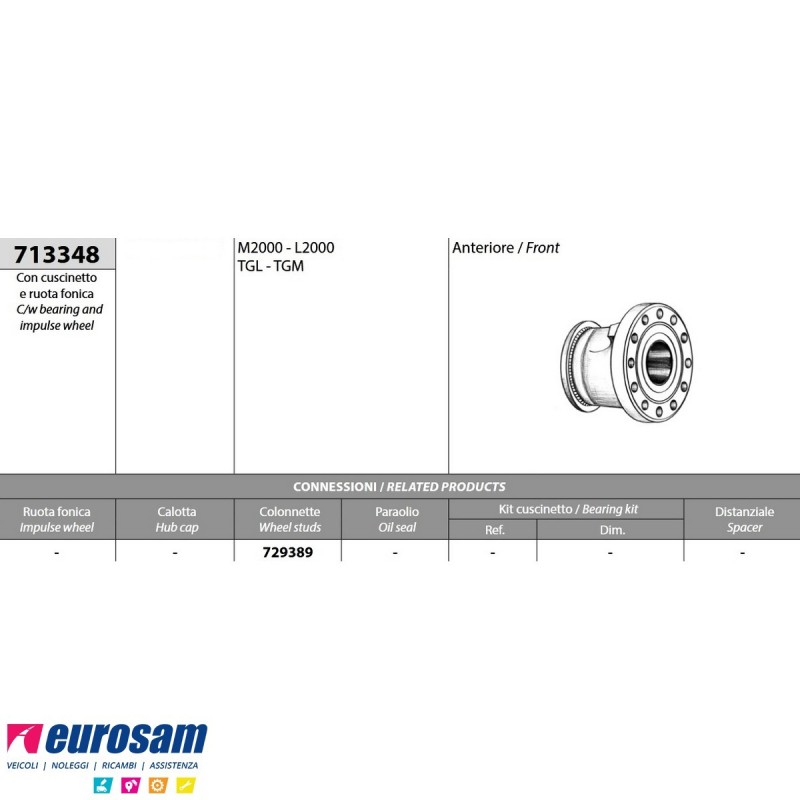 Mozzo ruota anteriore Man L2000 M2000 Tgl Tgm completo 713348