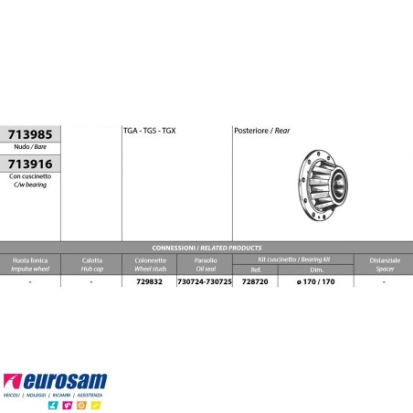 Kit Mozzo ruota posteriore Man TGA TGX TGS con cuscinetto e paraoli