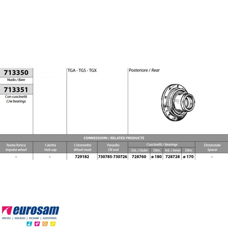Mozzo ruota posteriore nudo Man TGA TGX TGS 713350