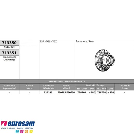 Kit Mozzo ruota posteriore nudo Man TGA TGX TGS con cuscinetti e paraoli